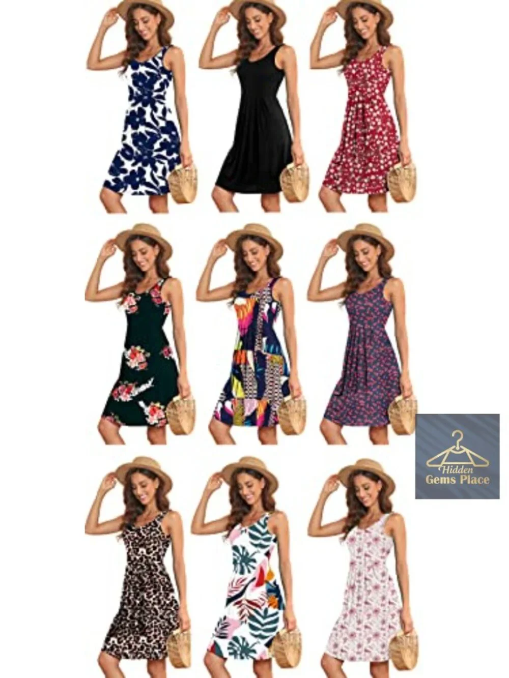 Sleeveless Midi Pleated A-Line Tank Dress Rayon Blend Summer Casual